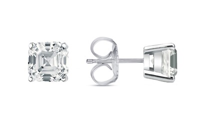 IGI F/VVS 4 Kt Asscher Lab Created Grown Diamond Ohrringe 18 K Weißgold Push