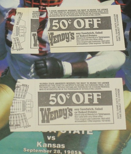 Florida State vs Kansas Sept 28 1985 Football Program & Ticket Stubs FSU @ Doak - Picture 2 of 5