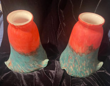 Italian sconces (2), vintage, art deco, hand-painted2 1/8" bse, 6" hgh, 4" flute