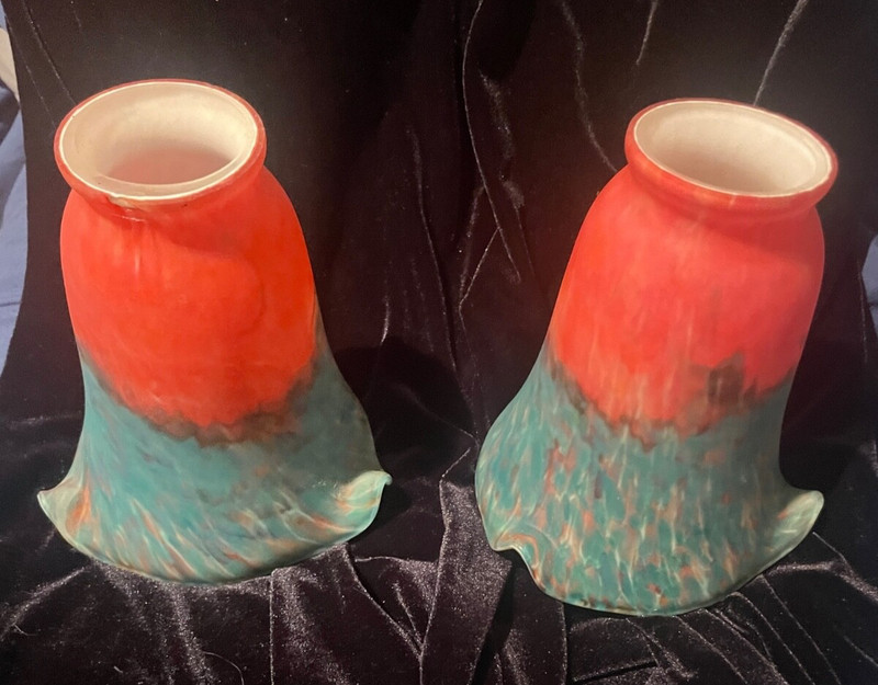 Italian sconces (2), vintage, art deco, hand-painted2 1/8" bse, 6" hgh, 4" flute