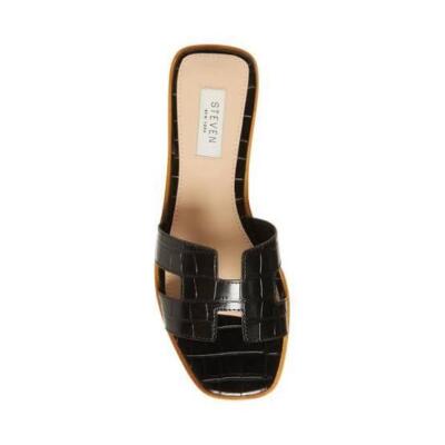 Steve Madden Hayden or Hoku or Hanna Leather Flat Slide Sandals Black Croc 
