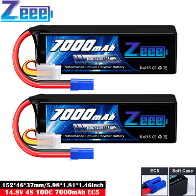 2x Zeee 4S Lipo Akku Batterie 14.8V 7000mAh 100C EC5 für RC Flugzeug Auto Boat
