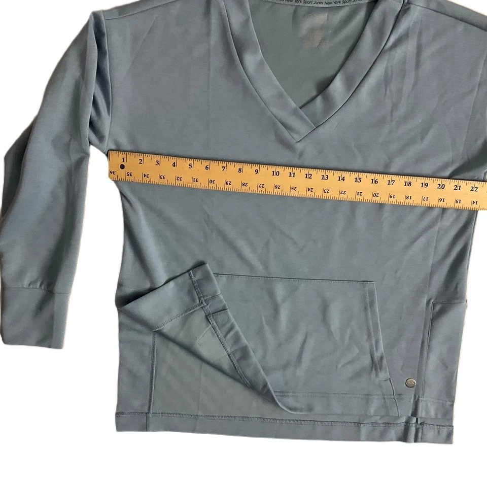 Jones New York Blue V Neck Front Pocket Athletic Long Sleeve Sweatshirt Large - Image 4 of 4