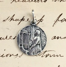 St Cecilia Medal - Sterling Silver Antique Replica