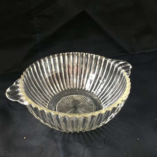Anchor Hocking QUEEN MARY Vertical Ribbed Crystal Two-Handled Lug Soup Bowl
