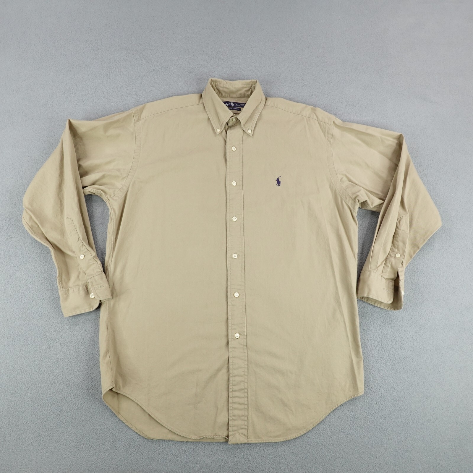 Camicia vintage Ralph Lauren uomo grande kaki beige marrone twill blu pony logo Y2K