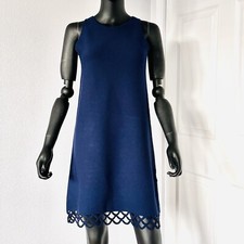 NWT Milly Knit Shift Dress Relax Navy Sleeveless Eyelet Lattice Cut Out Dress P
