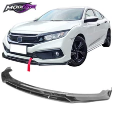 Fits 19-21 Honda Civic IKON V3 Style Front Bumper Lip Kit Gloss Black 2PC
