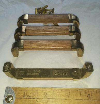 4 Vintage Drawer Pulls Cabinet Handles Wood Brass Color