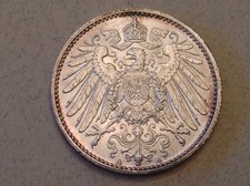 - 1915 A  Germany One (1) Mark Silver Kaiser Wilhelm I Uncirculated 