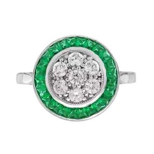Art Deco Style Lab-Created Diamond & Emerald Wadding 14k White Gold Finish Ring