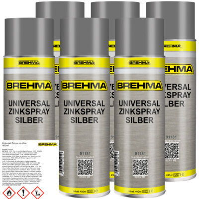 6x BREHMA Universal Zinkspray silber Grundierung Korrosionsschutz 400ml