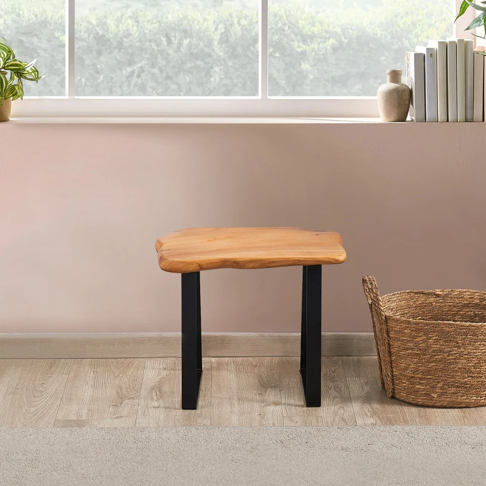 GREENAGE Cedar Wood Small Entryway Bench with Metal Legs, 20" x 12" x 17.5" H - Image 2 of 4