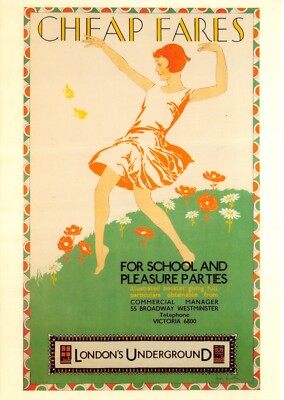 LONDON TRANSPORT MUSEUM POSTER 1929 POSTKARTE GÜNSTIGE TARIFE UNGEBRAUCHT GROSS S POSTFRISCH