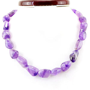 170.00 CTS NATURAL UNTREATED SINGLE STRAND RICH PURPLE AMETHYST BEADS NECKLACE 