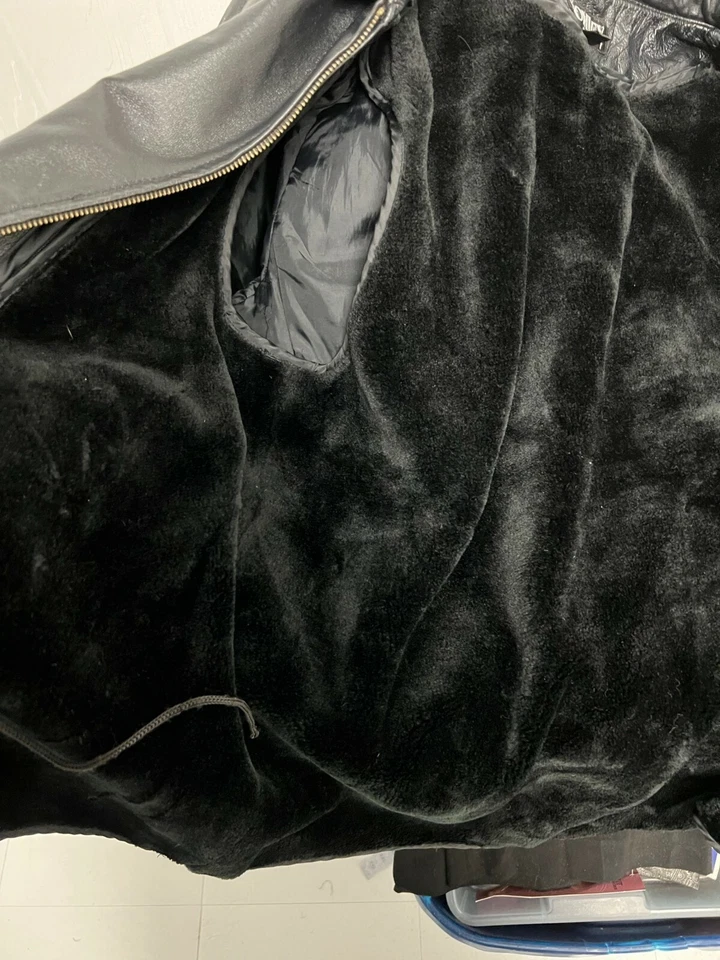 Bromley Sport Hombre 100% Cuero Abrigo Negro Cremallera Completa Forrado Sherpa Talla M Foto 4 de 4