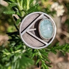 Natural Aquamarine Geometric Design Hand Made Sterling Silver Ring sz8.75 .A10