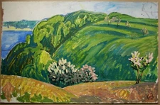 Ukrainian Soviet Oil Painting postimpressionism Landscape blossom trees