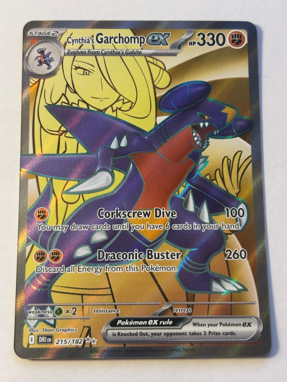 Cynthia's Garchomp ex 215/182 Ultra Rare Destined Rivals Pokemon Holo Near Mint