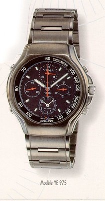 YEMA by Seiko YE-975 Men's Gunmetal Flygraf Quartz Alarm-Chrono Watch NIB 10-ATM