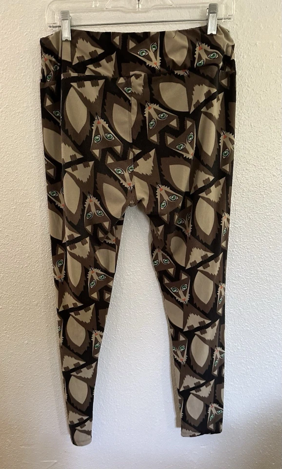 Lularoe 紧身裤女式 TC 高曲线 Sly Fox 棕色狼动物新奇 — 第 2/4 张图片