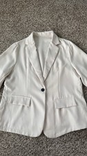 Women  s White Open Front One-Button Blazer Jacket Career Office Size M Approx