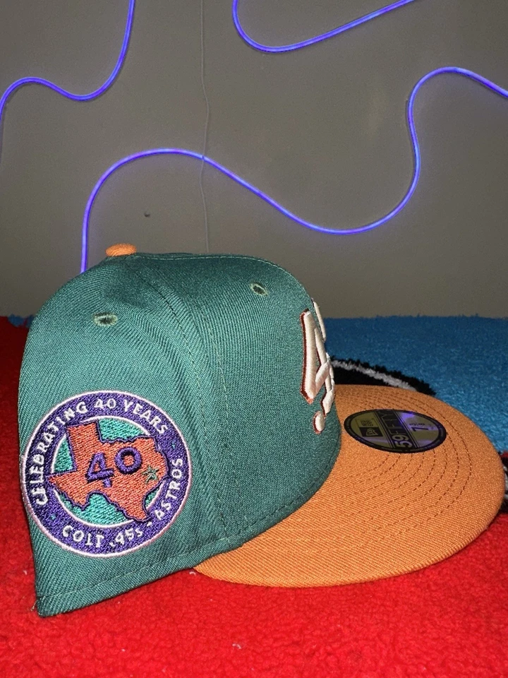 New Era 59Fifty Houston Colt .45's (Astros) Sombrero Club Ajustado Sombrero Naranja UV 7 3/8 Foto 2 de 3