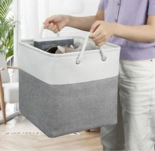 Collapsible Fabric Cube Storage Bin with Rope Handles