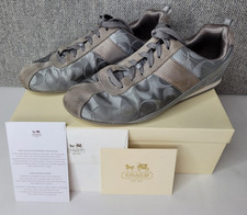 Coach Hadley Suede/Satin Sneakers Q1236 Signature Logo Grey Gray Womens 9 M Box