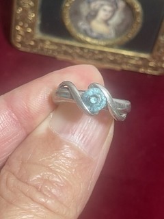 Jolie Petite Bague En Argent Massif Et Brillant Bleu Taille 55