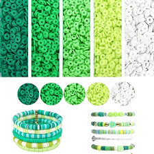 4000 Pcs Green Clay Beads Bracelet Making Kit, 6Mm Polymer Spacer Flat Heishi Be