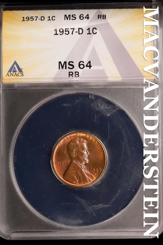 1957-D Lincoln Wheat Cent-ANACS MS 64 Choice Gem BU No Reserve #SLK1030