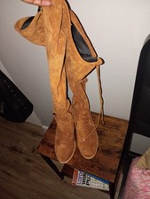 Women s Brown Suede Over-the-Knee Pull-On Boots Drawstring Wide Calf 10