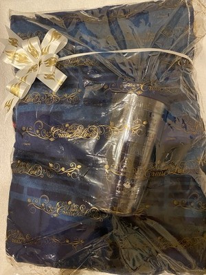 Disney Cruise Line Blue Beach Towel w/ Souvenir Tumbler Cup, Navy Blue 