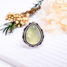 Beautiful Green Prehnite Gemstone Ring 925 Silver Statement Ring All Size
