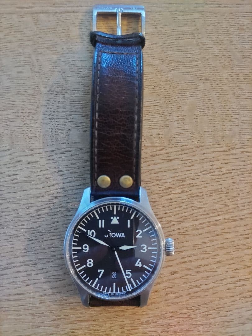 Stowa Flieger Automatic Watch with Black Dial and Leather Strap Made in Germany