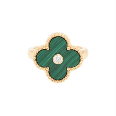 Van Cleef & Arpels Vintage Alhambra Malachite diamond Ring 750(YG) 6.2g 47