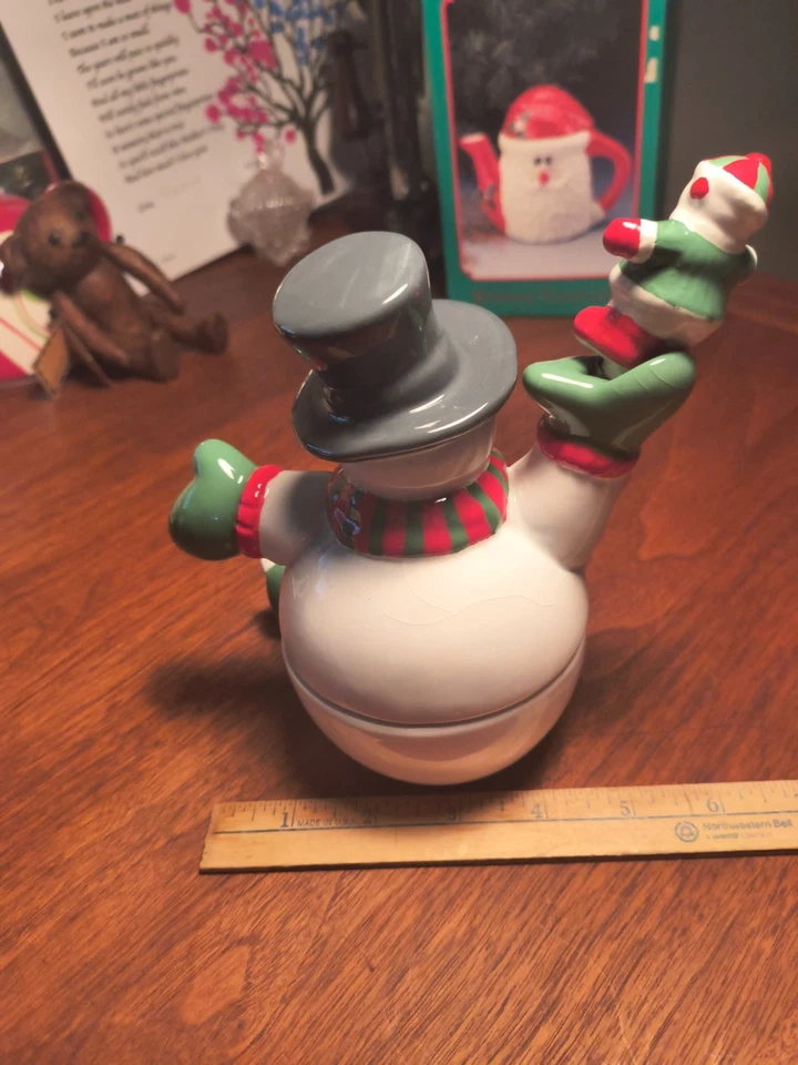 Chrismas Snowman Dip Bowl W/Snowman Spreader Ceramic 2003 - Image 3 of 4