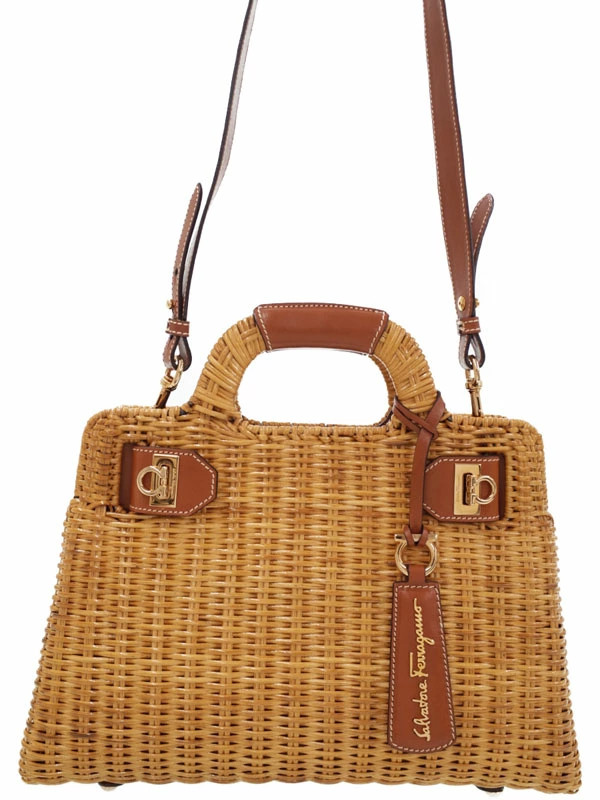Salvatore Ferragamo Basket Bag Gancini Wicker Handbag