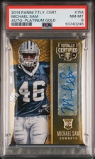 2014 PANINI TOTALLY CERTIFIED AUTO-PLATINUM GOLD #154 MICHAEL SAM 2/10 PSA 8