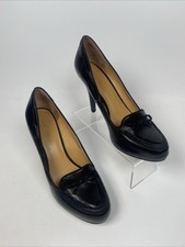 Nine West Ghita Black Leather High Heel Pumps Suede Bow Versatile Shoes 9