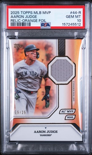 PSA 10 AARON JUDGE /25 ORANGE GAME WORN PATCH YANKEES 2025 TOPPS MVP COLLECTION