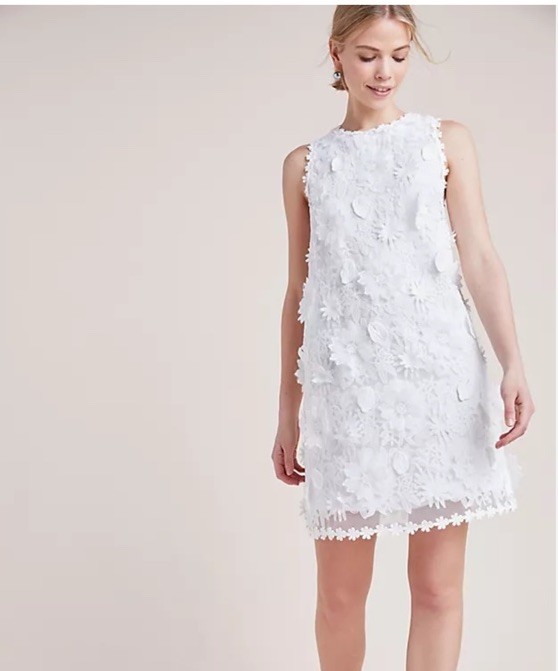 Anthropology 3D Daisy Floral White Lace Shift Dress Sleeveless Size M