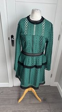 ASOS Premium Green Broderie Lace Peplum Mini Occasion Dress L UK 14 B100