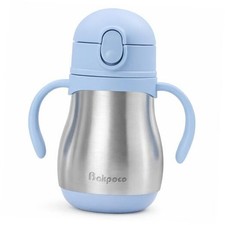 Stainless Steel Straw Sippy Cup for Toddlers 1-3 Years Old, 8 Ounces Blue