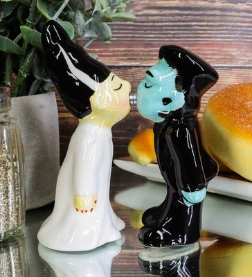 Ebros Mr & Mrs Frankenstein Monster Ceramic Salt Pepper Shakers Set Day Of Dead