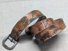 vintage TOOLED buckle belt TEX handcrafted 42 cowhide leather TEXAS western