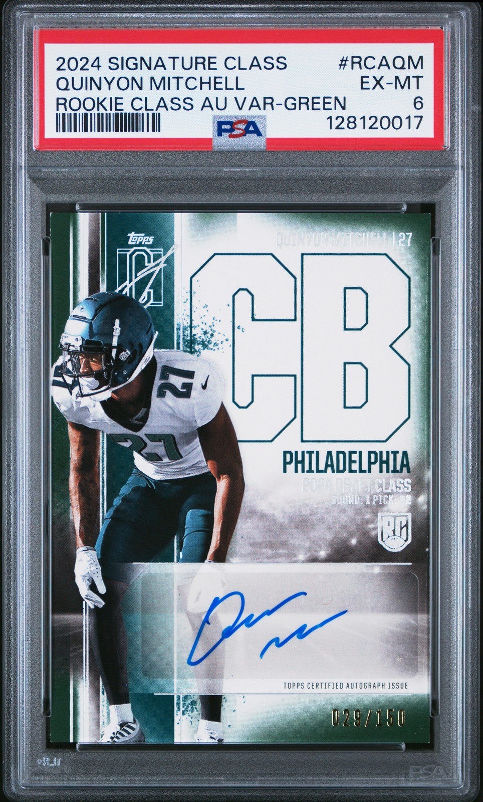 Quinyon Mitchell Topps Signature Class Rookie Class Autograph Variation #RCAQM Green