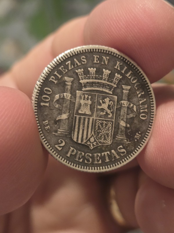 Spanish 1870 2 Pesetas Silver