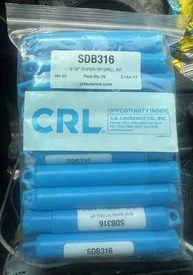 C.R. Laurence CRL SDB316 3/16 in Super Tip Carbide Tip Drill Bit, 20 Pack